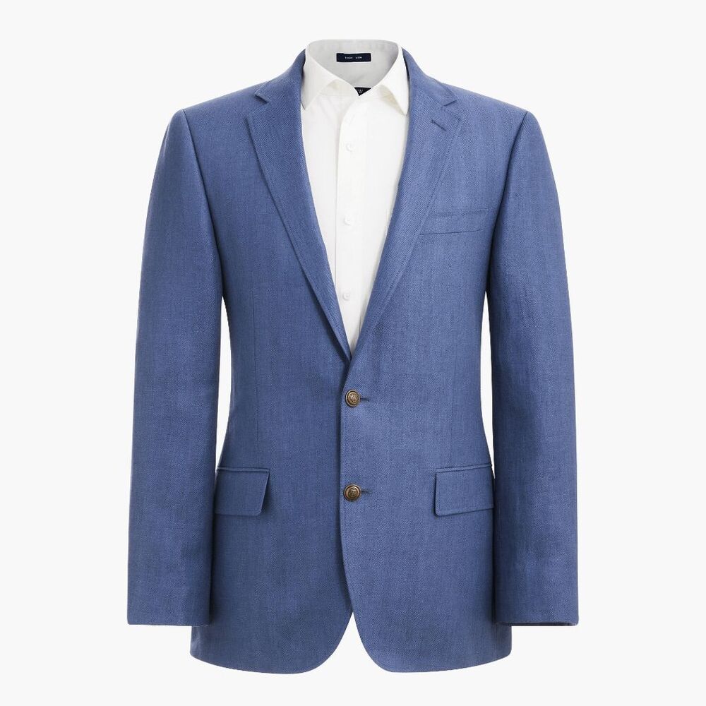J. Crew Blue Linen Herringbone Thompson University Blazer Jacket Men's Size 40R